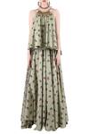 Buy_Nikasha_Green Printed Floral Motifs Halter Neck Skirt Set For Women_at_Aza_Fashions