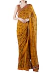 Buy_Nikasha_Yellow Leaf Neck Embellished Saree With Blouse For Women_at_Aza_Fashions
