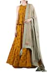 Buy_Nikasha_Yellow Printed And Embroidered Floral Round Mustard & Grey Lehenga Set _at_Aza_Fashions