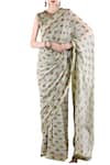 Nikasha_Green Cotton Silk Round Floral Print Saree With Blouse For Women_Online_at_Aza_Fashions