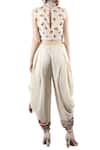 Shop_Nikasha_Beige Printed And Embellished Floral Round Neck Crop Top & Dhoti Pant Set _at_Aza_Fashions