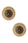 Buy_Shillpa Purii Designer Jewellery_Gold Plated Studs, Rhinestones Studded Round Enamel Carving Earrings _at_Aza_Fashions