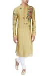 Buy_Rar Studio_Beige Chanderi Handloom Hand-painted Kurta  _at_Aza_Fashions