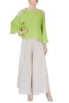 Buy_Preeti S Kapoor_Grey Green Cold Shoulder Top And Pants_at_Aza_Fashions