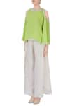 Buy_Preeti S Kapoor_Grey Green Cold Shoulder Top And Pants_Online_at_Aza_Fashions