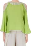 Preeti S Kapoor_Grey Green Cold Shoulder Top And Pants_at_Aza_Fashions