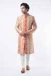 Buy_Kasbah_Multi Color Chanderi Silk Embroidered Geometric Pattern Sherwani Set _at_Aza_Fashions