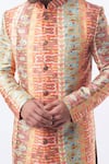 Kasbah_Multi Color Chanderi Silk Embroidered Geometric Pattern Sherwani Set _Online_at_Aza_Fashions