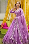 Buy_Vvani by Vani Vats_Purple Silk Organza Square Neck Bridal Lehenga Set _at_Aza_Fashions