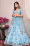 Buy_Vvani by Vani Vats_Blue Georgette, Silk Organza, Dupion V Neck Bridal Lehenga Set _at_Aza_Fashions