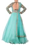 Shop_Neha Khullar_Blue Round Embroidered Anarkali With Dupatta  _at_Aza_Fashions