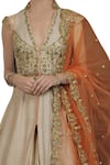 Buy_Neha Khullar_Beige Matka Silk Embroidered Dori And Orange & Brown Jacket Lehenga For Women_Online_at_Aza_Fashions
