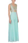 Esha Koul_Blue Embroidered Flared Jumpsuit _Online_at_Aza_Fashions