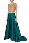 Buy_Divya Kanakia_Emerald Green Lehenga With Gold Blouse_Online_at_Aza_Fashions