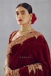 Torani_Red Silk Velvet And Butterfly Net Embroidery Sindoori Yuvani Saree  _at_Aza_Fashions