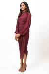 Buy_Ankita Dharman_Purple Georgette Mandarin Collar Floral Print Draped Dress _Online_at_Aza_Fashions