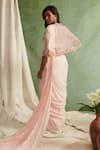 Shop_Priyanka Jain_Pink Crepe V Neck Pre-draped Saree Set _at_Aza_Fashions