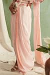 Buy_Priyanka Jain_Pink Crepe V Neck Pre-draped Saree Set _Online_at_Aza_Fashions