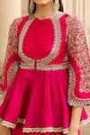 Buy_JAYANTI REDDY_Pink Raw Silk Round Embroidered Kurta Bridal Lehenga Set _Online_at_Aza_Fashions