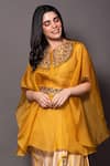 Vara by Vibha n Priti_Yellow Satin Modal Printed And Hand Embroidered Organza Tunic Draped Skirt Set _Online_at_Aza_Fashions