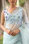 House of Tushaom_Blue Net Embroidery Sequin Leaf Neck Tiered Lehenga Saree With Blouse _Online_at_Aza_Fashions