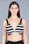 Buy_Gulabo by Abu Sandeep_Black Cotton Cambric Print Striped V Neck Bralette _at_Aza_Fashions