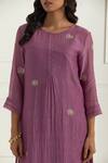 Buy_Ikshita Choudhary_Purple Chanderi Hand Embroidery Floral Bloom Motif Round Neck Kurta_Online_at_Aza_Fashions