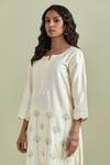 Shop_Priya Chaudhary_Off White Chanderi Silk, Kota Doria Pearls, Embroidery Split Kurta Pant Set _Online_at_Aza_Fashions