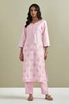 Priya Chaudhary_Pink Chanderi Silk, Kota Doria Pearls, Tassels Split Embroidered Kurta Pant Set _Online_at_Aza_Fashions