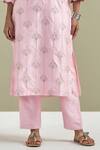 Shop_Priya Chaudhary_Pink Chanderi Silk Pearls Split V-neck Embroidered Kurta With Pant _Online_at_Aza_Fashions