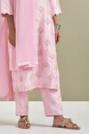 Priya Chaudhary_Pink Chanderi Silk, Kota Doria Pearls, Tassels Split Embroidered Kurta Pant Set _at_Aza_Fashions