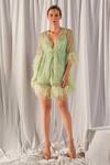 Buy_Cherie D_Green Kaftan Tulle Inner Stretch Jersey Embroidery V Neck  _at_Aza_Fashions