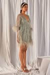 Shop_Cherie D_Silver Kaftan Tulle Inner Stretch Jersey Embroidery V Neck  _at_Aza_Fashions