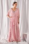 Buy_Cherie D_Pink Silk Embroidery V Neck Kaftan _at_Aza_Fashions