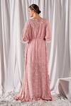 Shop_Cherie D_Pink Silk Embroidery V Neck Kaftan _at_Aza_Fashions