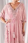Buy_Cherie D_Pink Silk Embroidery V Neck Kaftan _Online_at_Aza_Fashions