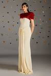 Gauri Dhawan_Beige Velvet And Crepe Crimp Gown One Shoulder & Jacket Round & Short Set _Online_at_Aza_Fashions