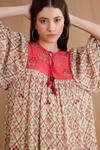 Nikasha_Red Viscose Embroidery Keyhole Neck Mughal And Floral Print Dress _at_Aza_Fashions