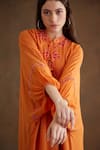 Nikasha_Orange 100% Viscose Georgette Embroidery Floral Keyhole Applique Kaftan Dress _at_Aza_Fashions