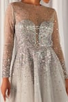 Cherie D_Grey Tulle Embroidery Round Embellished Dress _at_Aza_Fashions