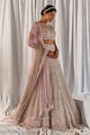 Cherie D_Grey Silk Embroidery Round Bridal Lehenga Set _Online_at_Aza_Fashions