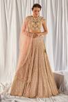 Cherie D_Beige Silk Embroidery Round Bridal Lehenga Set _Online_at_Aza_Fashions