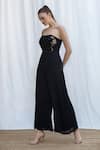 Buy_AMRTA by GUNEET KONDAL_Black 100% Viscose Georgette Embroidery Bead Straight Bodice Jumpsuit _Online_at_Aza_Fashions