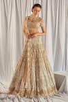 Cherie D_Beige Silk Embroidery Round Bridal Lehenga Set _Online_at_Aza_Fashions