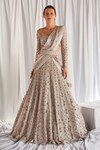 Buy_Cherie D_Silver Silk Embroidery Scoop Neck Bridal Lehenga Set _at_Aza_Fashions