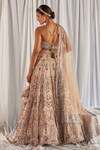 Shop_Cherie D_Peach Silk Embroidery Sweetheart Neck Lehenga Set _at_Aza_Fashions