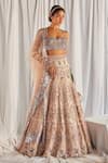 Cherie D_Peach Silk Embroidered Lehenga Set_Online_at_Aza_Fashions