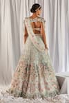 Shop_Cherie D_Green Silk Embroidery Sweetheart Neck Cape And Lehenga Set _at_Aza_Fashions