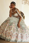 Cherie D_Green Silk Embroidery Sweetheart Neck Cape And Lehenga Set _Online_at_Aza_Fashions