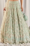 Cherie D_Green Silk Embroidery Square Neck Bridal Lehenga Set _at_Aza_Fashions